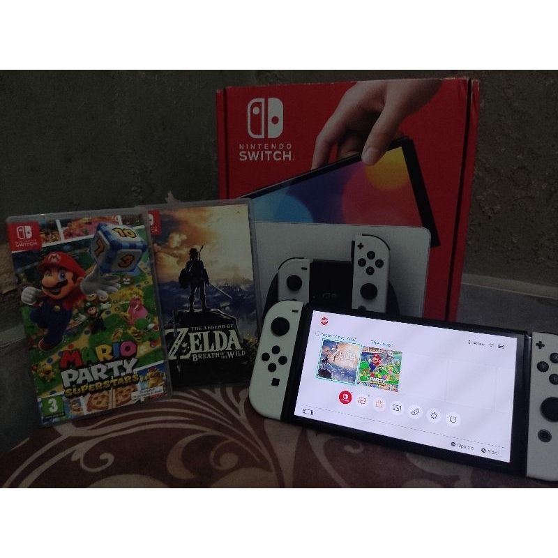 Jual Nintendo Switch Oled OFW White Edition Dan 2 Game Zelda Breath Of