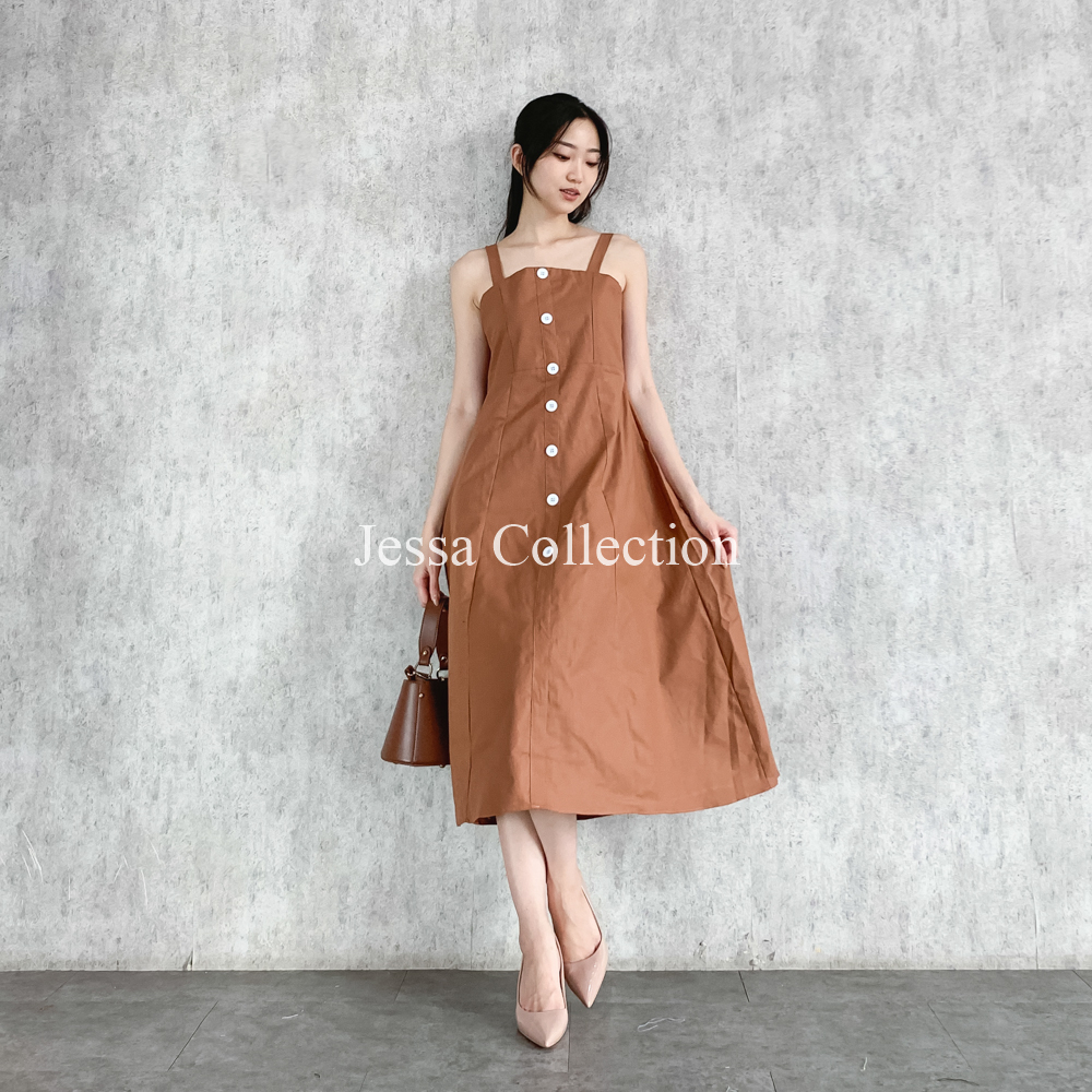 Jual Premium Hisya Button Dress TH 163 COTTON Gaun Wanita Simple Santai ...