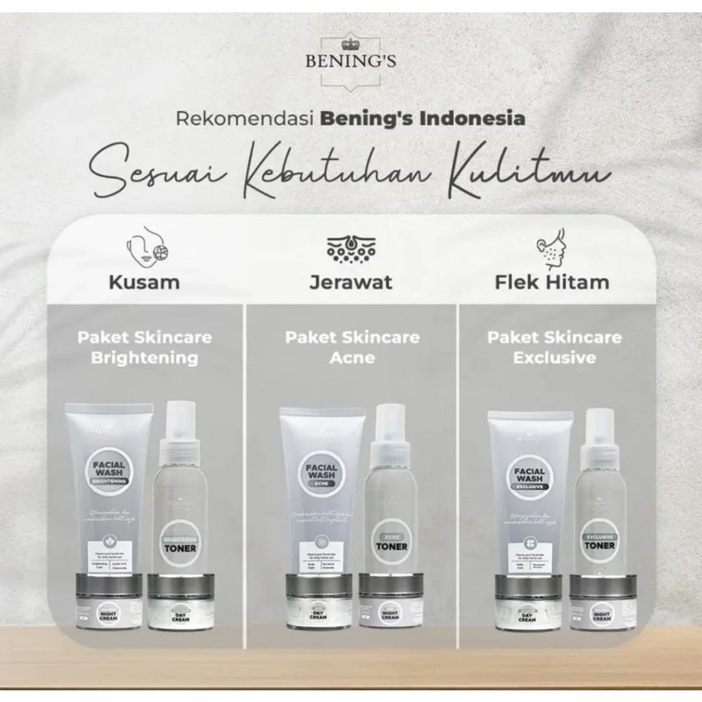 Jual benings paket wajah - acne/brightening/exclusive berjerawat