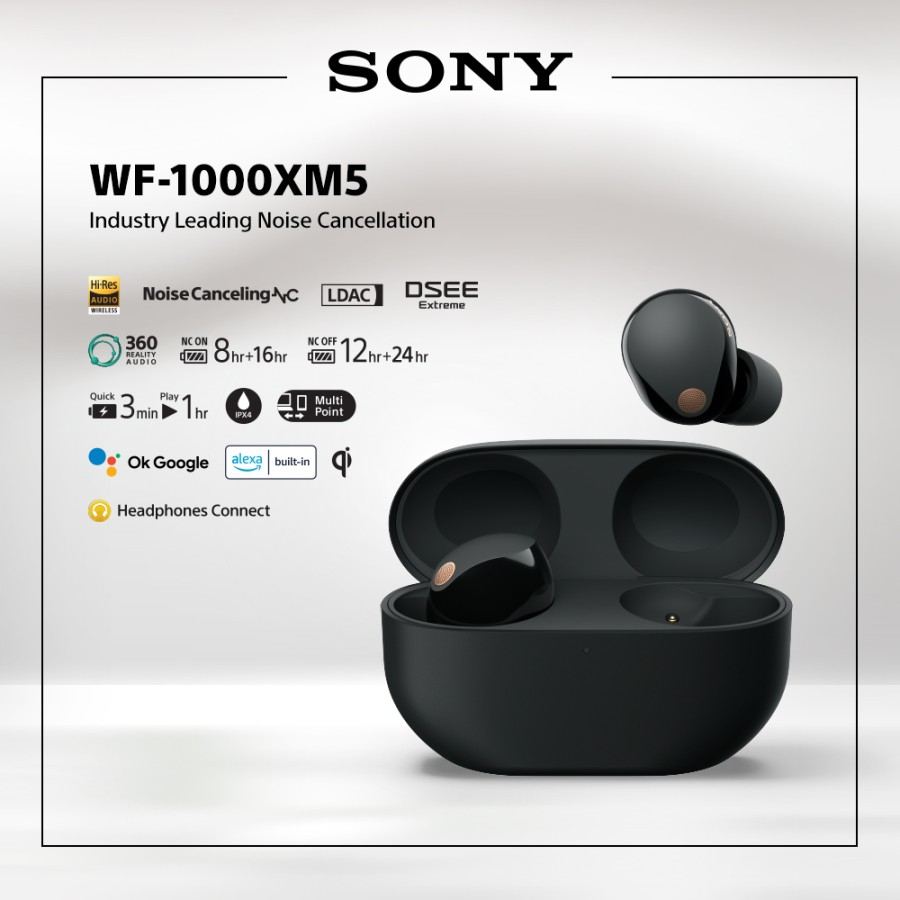 Jual SONY WF-1000XM5 Black Noise Canceling Truly Wireless / WF1000XM5 ...