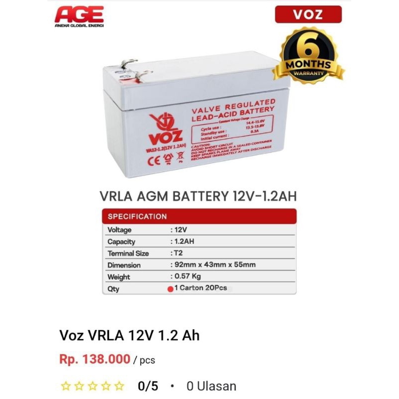 Jual Baterai Voz Vrla Agm Aki Kering Volt V Ah Shopee Indonesia