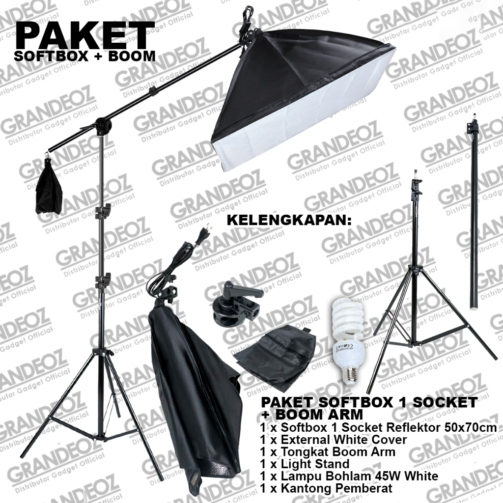 Jual Paket Set 4 In 1 Softbox E27 50x70cm Light Stand Lampu Bohlam