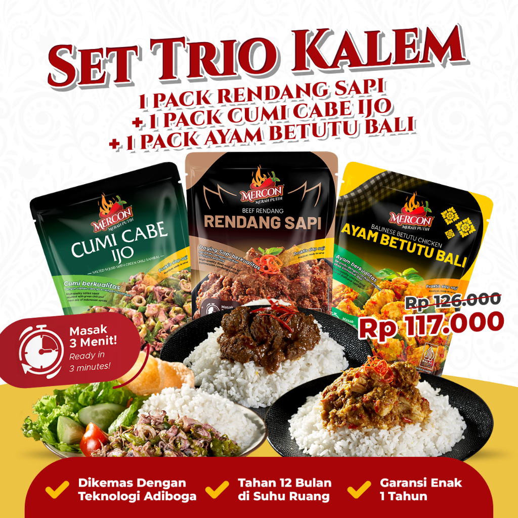 Jual Mercon Merah Putih Set Trio Kalem Rendang Sapi Cumi Cabe Ijo Ayam Betutu Shopee