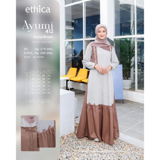 Jual Ethica Ayumi Dusty Brown Dark Navy Valdena Katun Motif Gamis