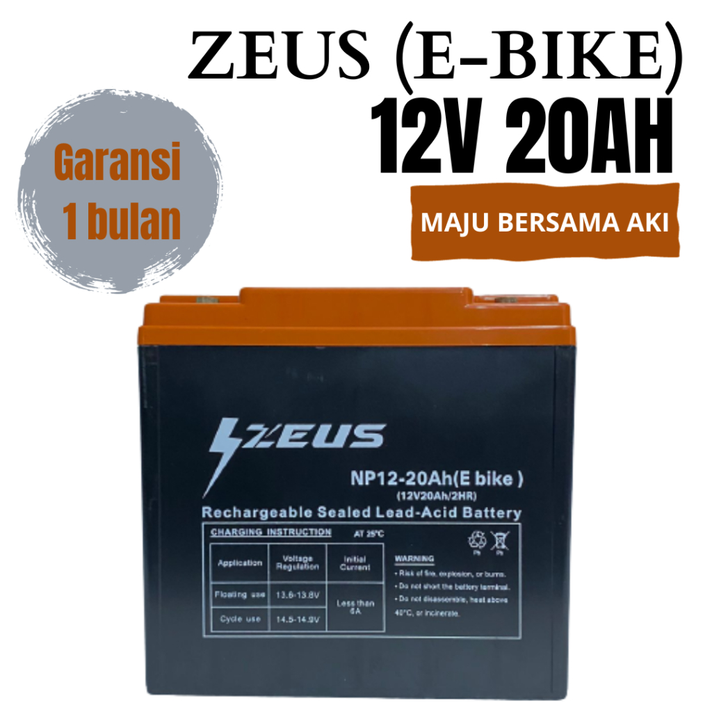 Jual Aki Sepeda listrik 12v 20ah E-Bike VRLA Zeus Baterai MF Kering