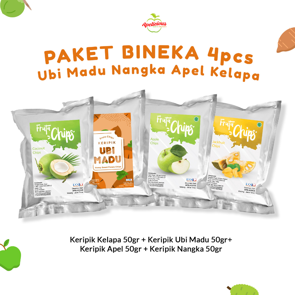 Jual Paket HEMAT Keripik 4pcs (NANGKA, APEL, KELAPA, UBI MADU) | Shopee ...