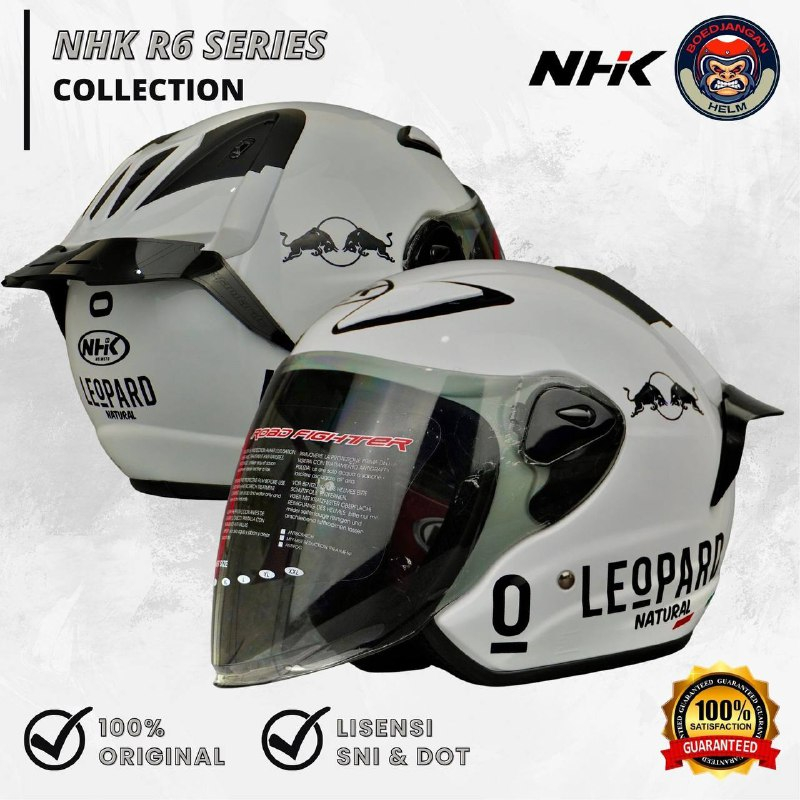 Jual HELM NHK R6 SOLID WHITE GLOSSY PAKET GANTENG LEOPARD HELM NHK