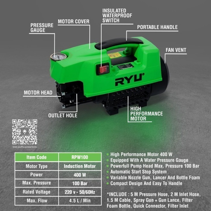 Jual Mesin Steam Cuci Jet Cleaner High Pressure Washer RYU 100 BAR 400W ...