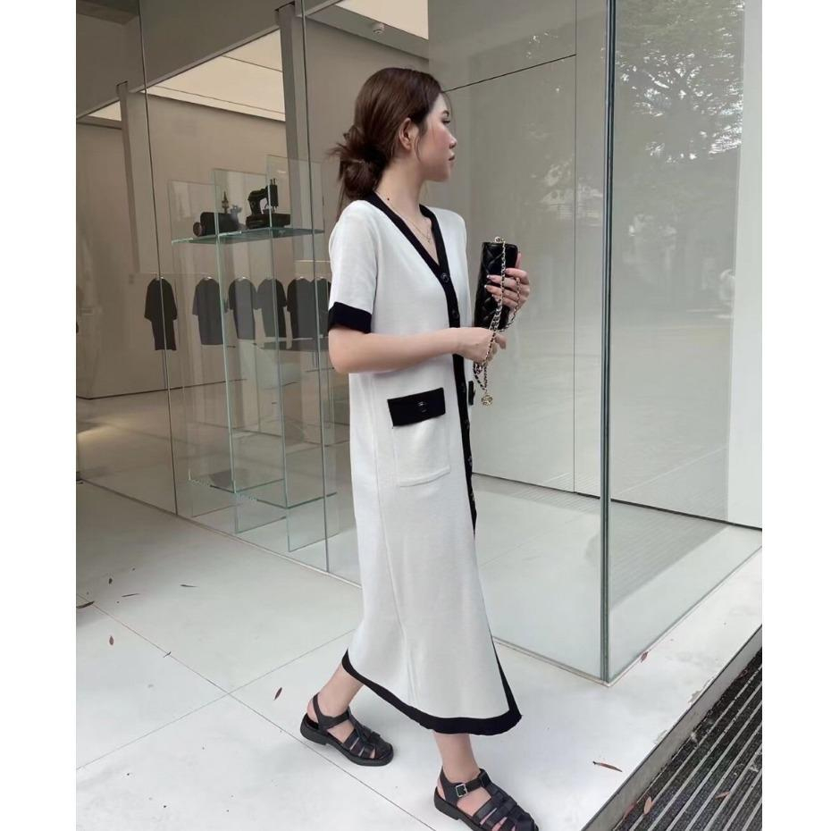 Jual ilook | Dress Cola Weekend Contrast Buttoned Knit Dres Korean ...