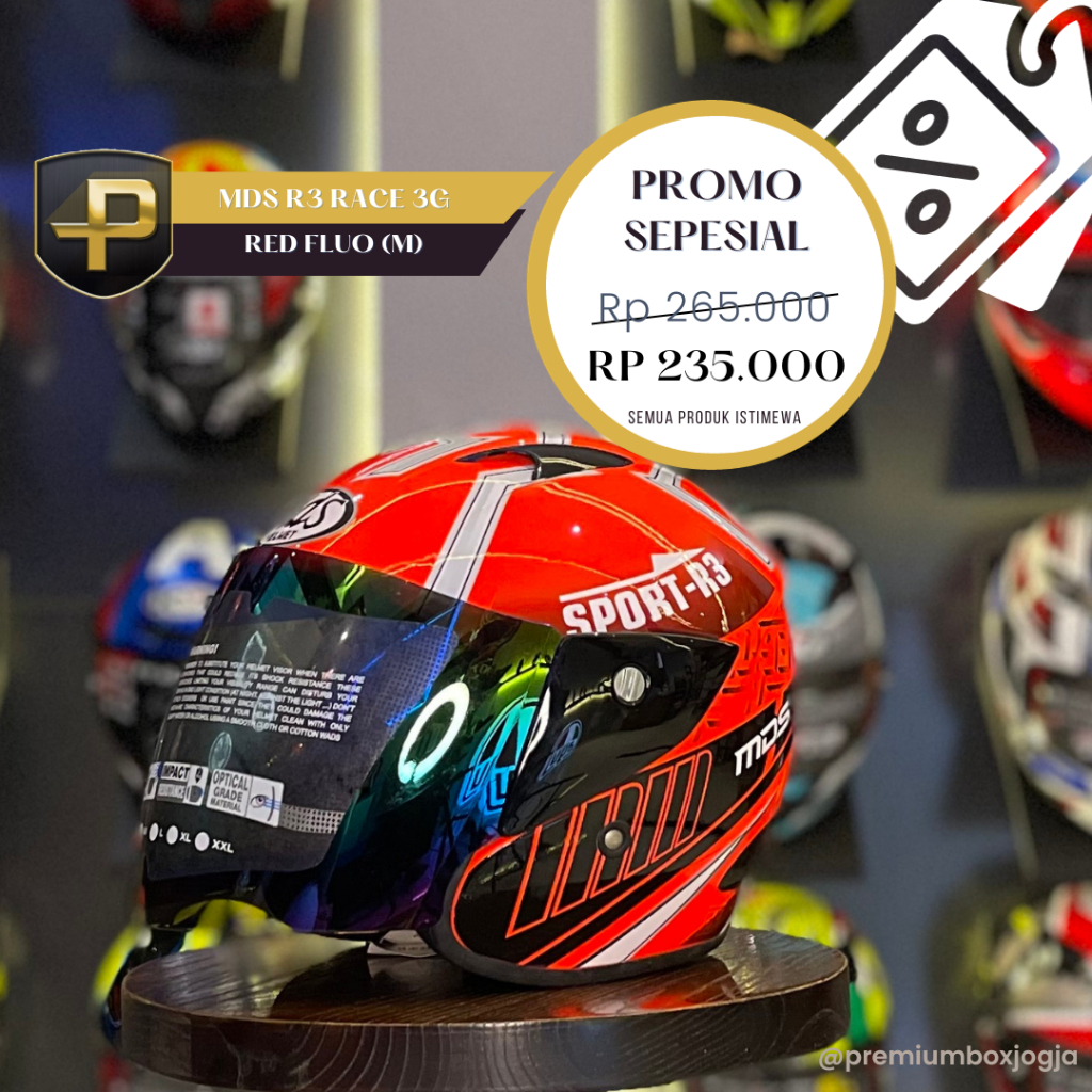Jual Helm MDS R3 RACE 3G FLUO RED FLUO BLACK Shopee Indonesia