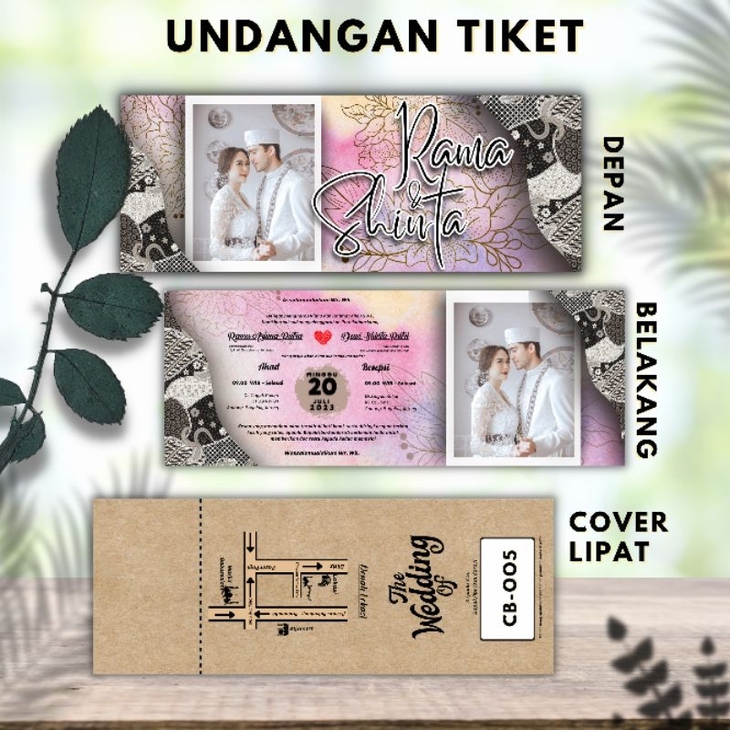 Jual Undangan Pernikahan model tiket viral tema batik simple murah ...