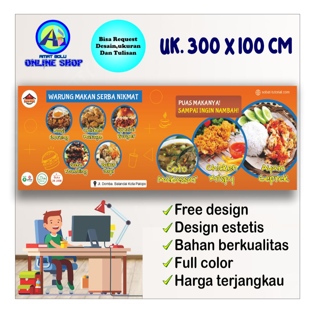 Jual Spanduk Warung Makan Serba Nikmat Ukuran 300x100 Cm Bisa Request Ukuran Design Tulisan 4334