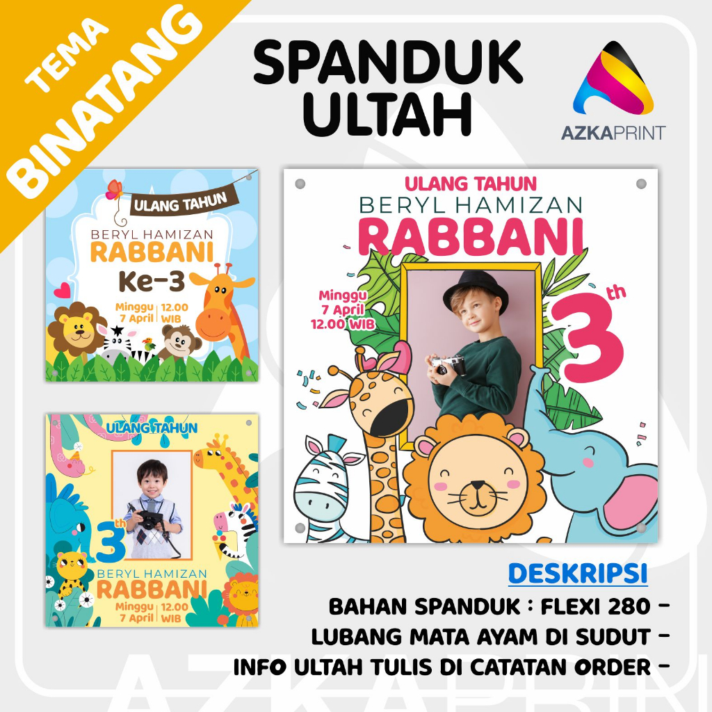 Jual Spanduk Ultah BINATANG - Spanduk Ulang Tahun anak - Banner Ultah