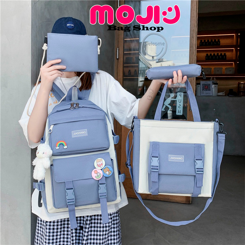 Jual Ransel Laptop Wanita 4 Buah Set Harajuku / Tas Sekolah Kanvas