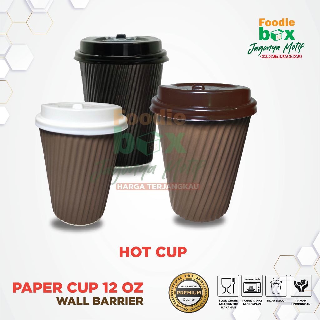 Jual Paper Cup Wall Barrier 12 oz Dengan Tutup / Hot Paper Cup Double ...