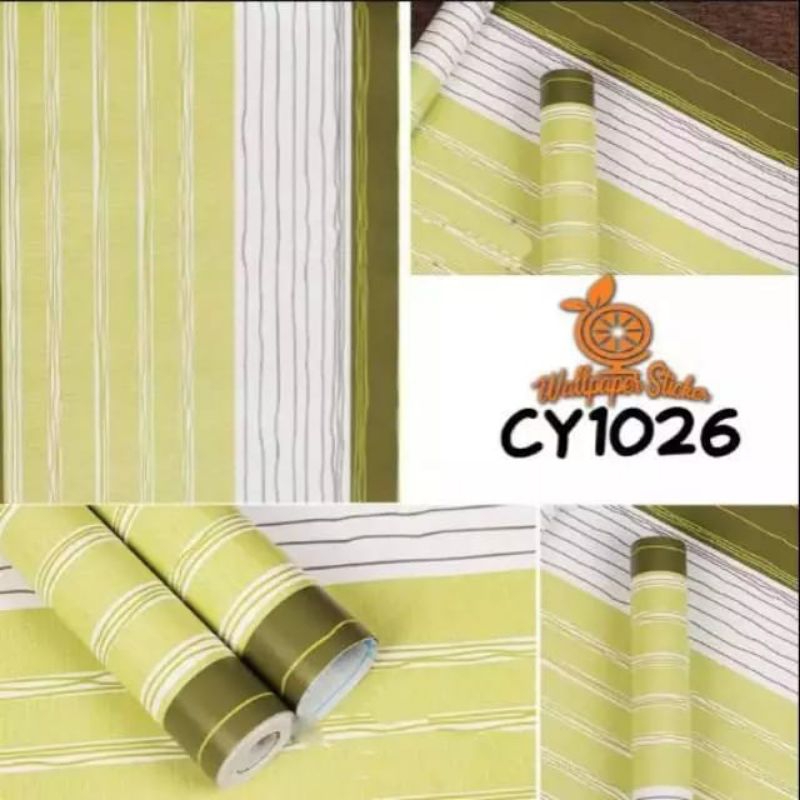 Jual Wallpaper Sticker Dinding Motif Garis Salur Hijau Putih Abu Bahan