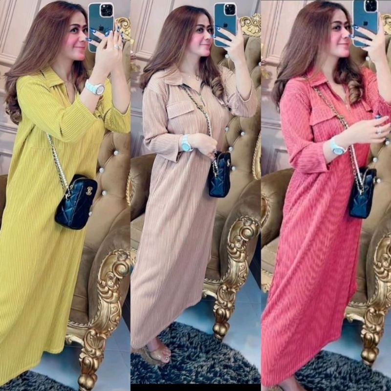 Jual Midi Dres Dubai Zipper & Pocket Rgb Original Shopee Indonesia