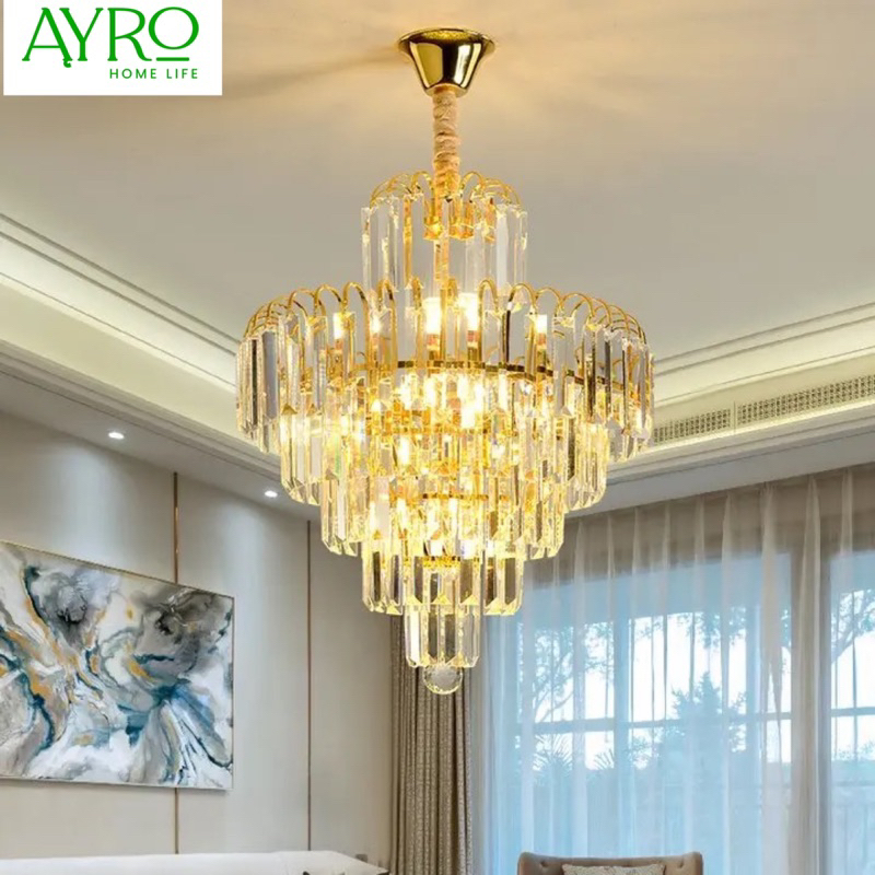 Jual Lampu Gantung Ruang Tamu Kristal 3 Warna Gold Chandelier Gaya ...