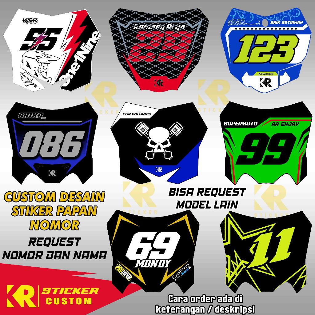 Jual Stiker Papan Nomor CRF RMZ KX KTM YZ KLX GORDON | Request desain ...