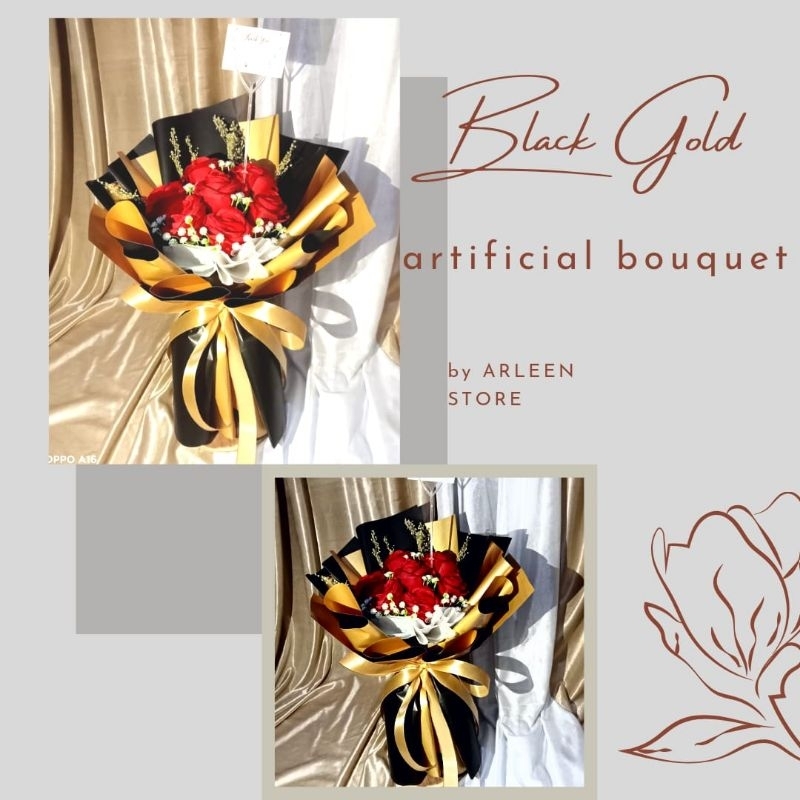 Jual (FREE kartu ucapan] BOUQUET black gold / bucket mawar merah hadiah ...