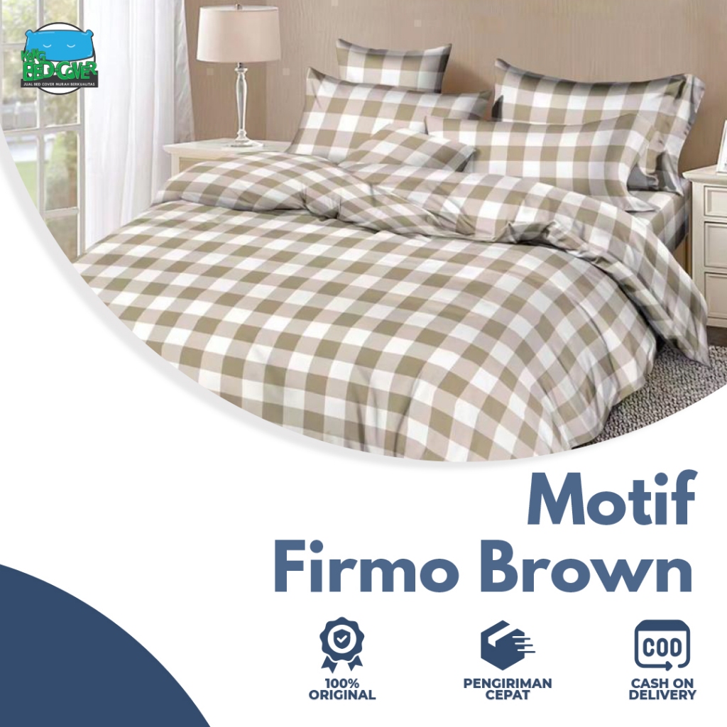 Jual Motif Firmo Brown Bed Cover Set Sprei Selimut Sarban Sargul Kotak Kotak Coklat Aesthetic