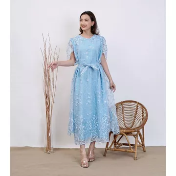 (SUPLIER) Long Dress Nagita Brukat Tile Bordir Mutiara Gliter LongDress Tille Tulle Brokat
