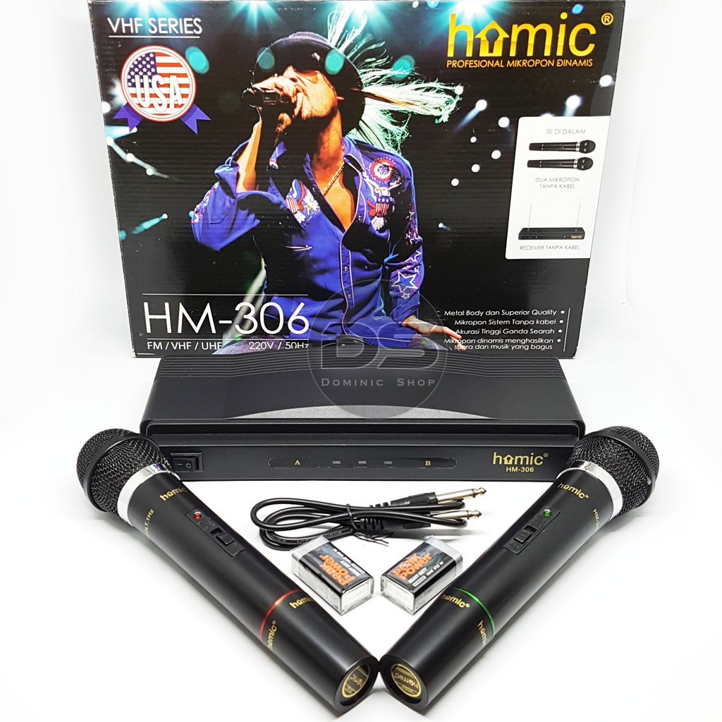Jual Homic Microphone Karaoke Mic Double Wireless HM-306 Hitam | Shopee ...