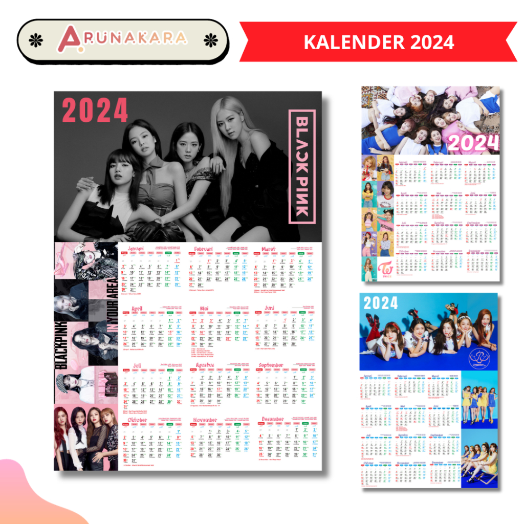 Jual Kalender 2024 KPOP BLACK PINK RED VELVET TWICE Custom A3