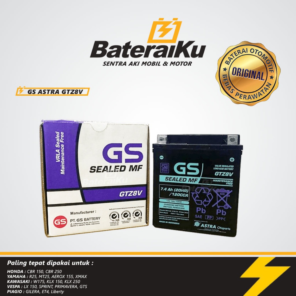 Jual Aki GS Astra GTZ8V Aki Kering Aki Motor Vespa Matic, Xmax, CBR 250