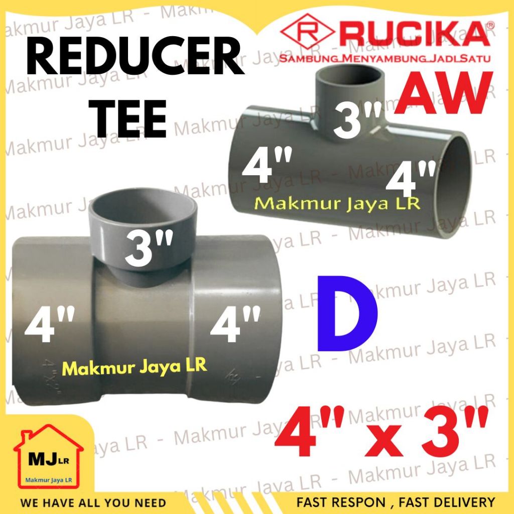 Jual Tee 4 X 3 Aw Rucika Pvc Reducer Tee 4 X 3 Inch Reducing Tee