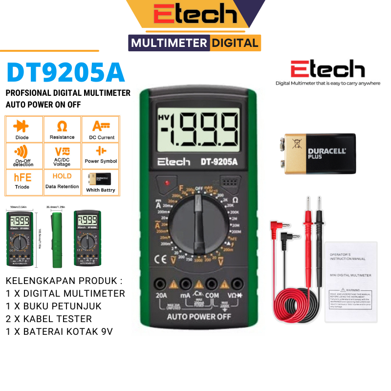 Jual MULTITESTER DIGITAL MULTIMETER AVOMETER DT9205A WINNER DT9205A
