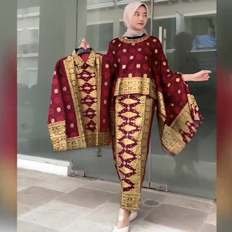 Jual couple setelan rok batik songket palembang maron gold | Shopee ...