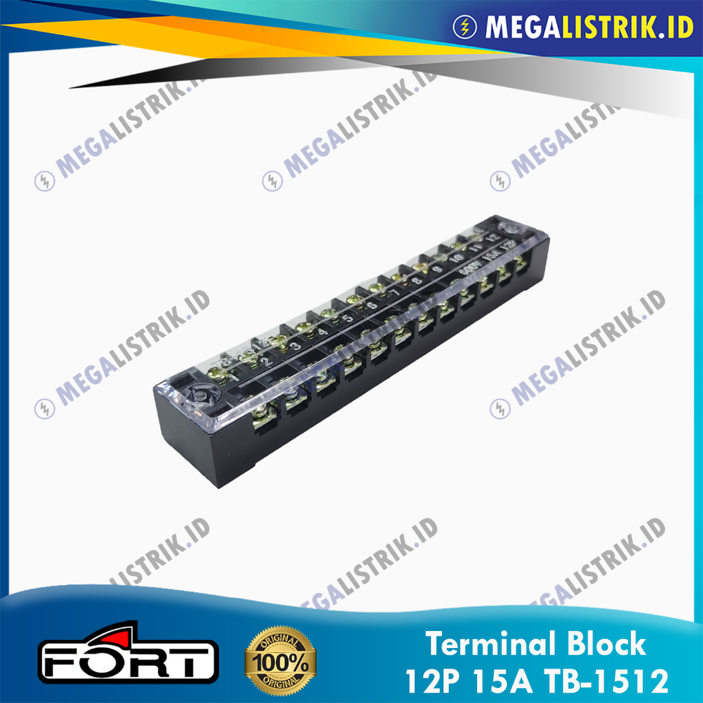 Jual FORT TERMINAL BLOCK 12P 15A TB-1512 / TERMINAL BLOK KACA 12 POLE ...