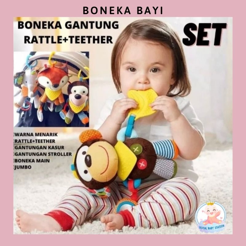 Jual Mainan Set Boneka Gantung Rattle Teether Jumbo Seri ANIMAL ...