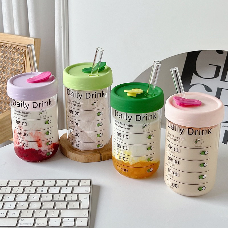 Jual Tumbler Tumblr Gelas Kaca 600 ml dengan Tutup Sedotan Estetik ala ...