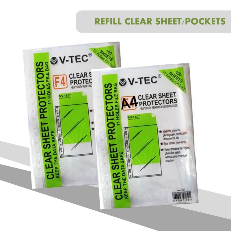 Jual V tec plastic pocket sheet protector A4 folio 100 lembar | Shopee ...