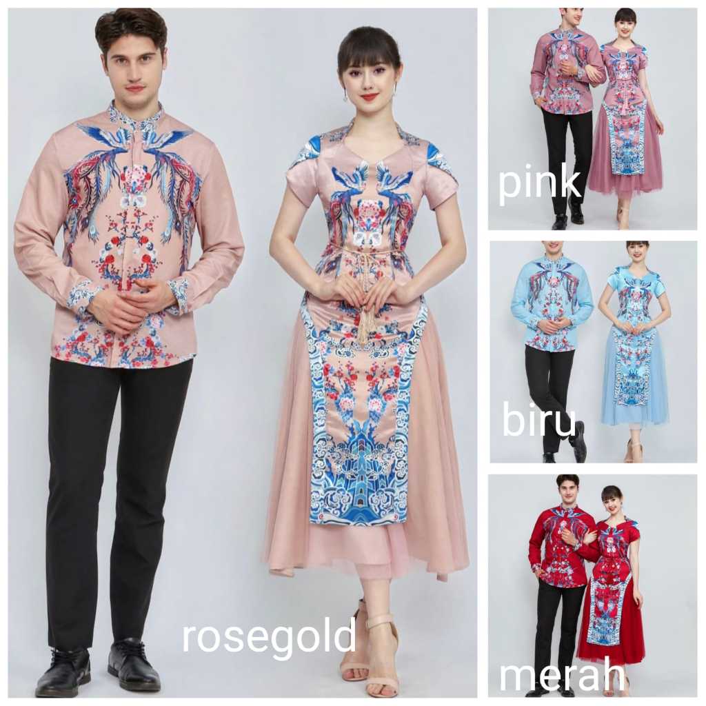 Jual Couple Set Cheongsam Dress Rose Gold Merah Pink Biru Setelan Sangjit Baju Tunangan Ws10 