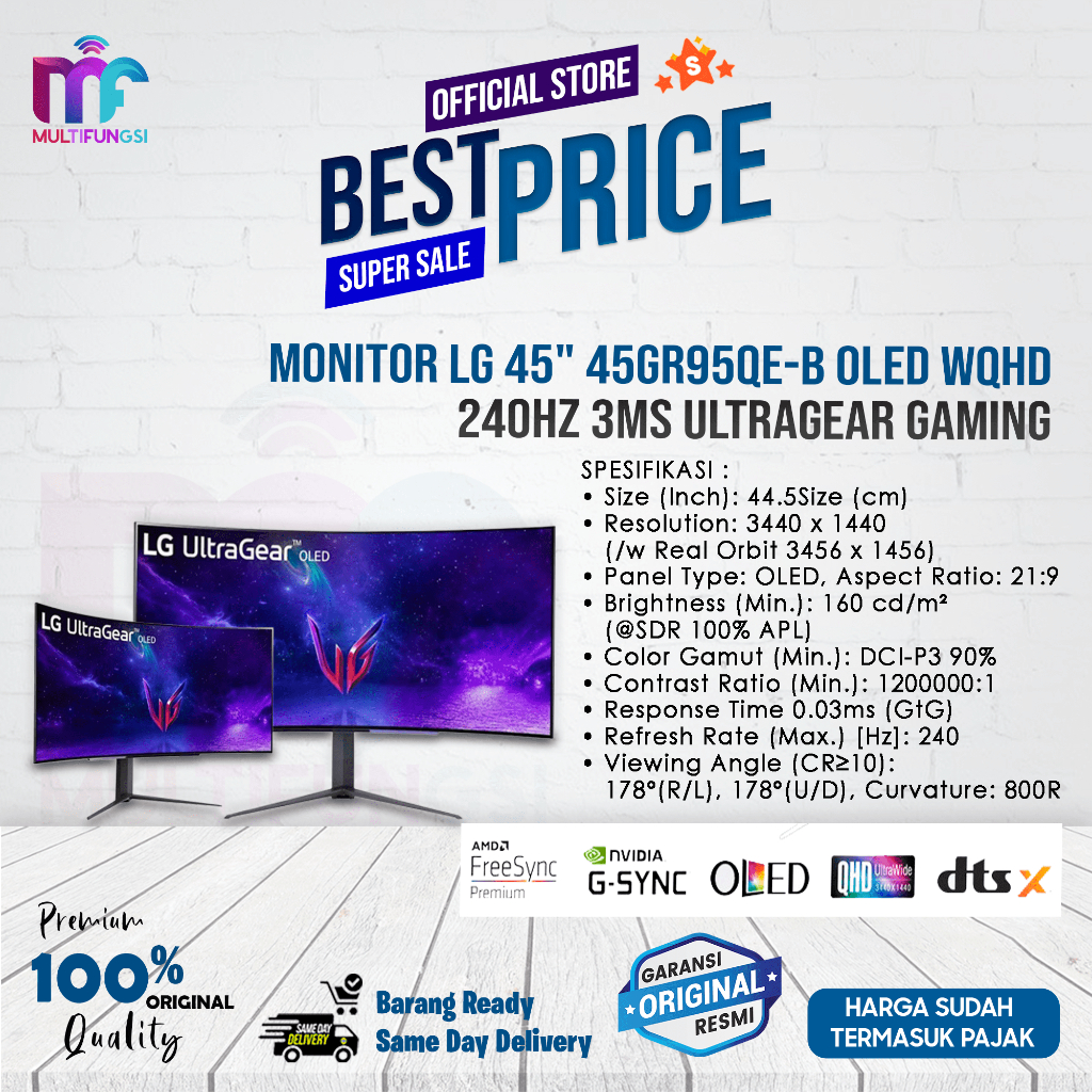 Jual Monitor LG 45" 45GR95QE-B OLED WQHD 240Hz 3ms UltraGear Gaming ...