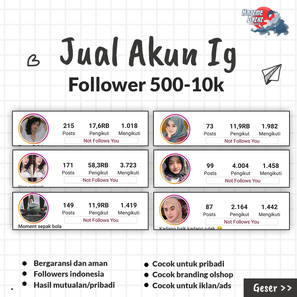 Jual JUAL AKUN INSTAGRAM MURAH FOLLOWERS INDO BERKUALITAS DAN ...