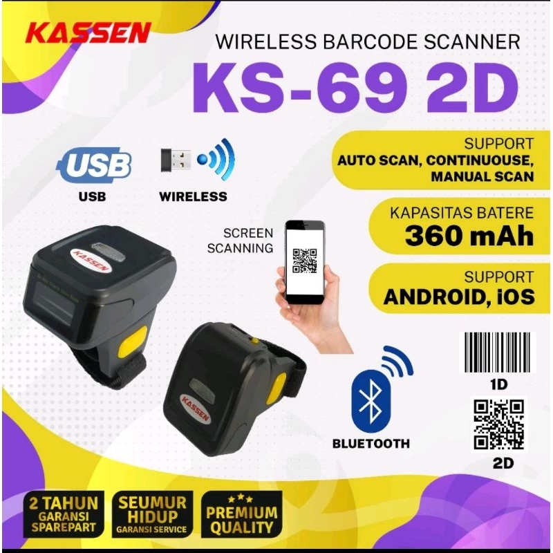 Jual Barcode Scanner Kassen KS-69 Ring Barcode Scanner Bluetooth 2D ...