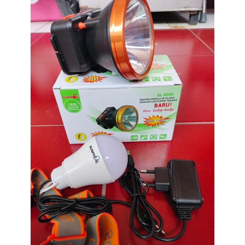 Jual senter kepal cas sunpro SL-8809 15 Watt 2 tombol on/off cahaya ...