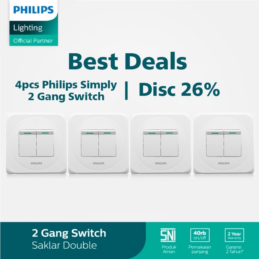 Jual Philips Paket Bundling 4X Simply 2 Gang Switch | Shopee Indonesia