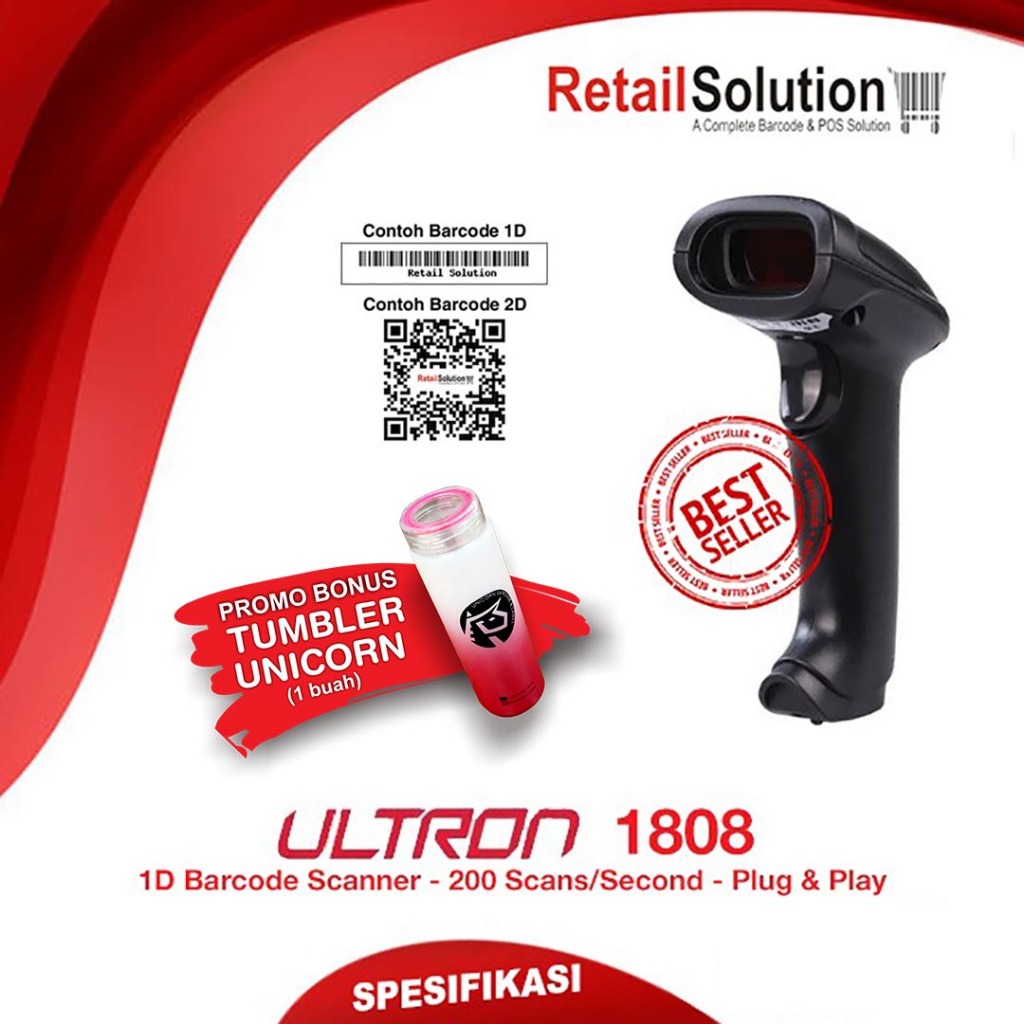 Jual Barcode Scanner 1D USB Ultron 1808 Shopee Indonesia