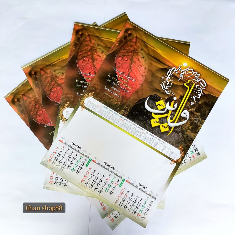 Jual kalender 2024 triwulan 4 lembar 3 bulanan gambar kaligrafi AO 139