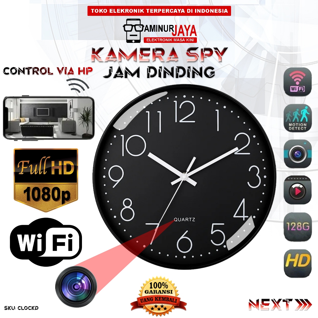 Jual Kamera CCTV Wall Clock IP Camera Wifi Jam Dinding Wireless Hidden