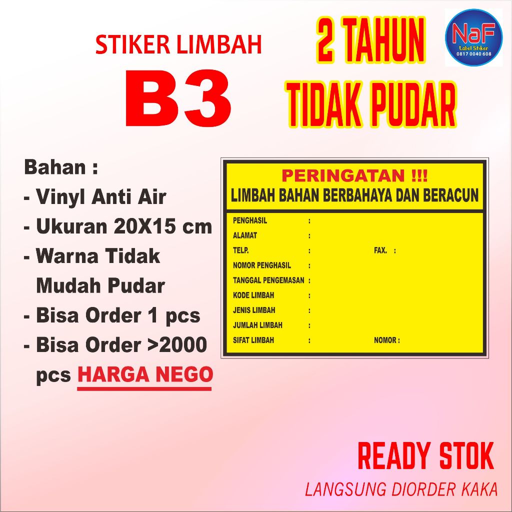 Jual Stiker label limbah B3 bahan berbahaya dan beracun Vinyl anti air ...