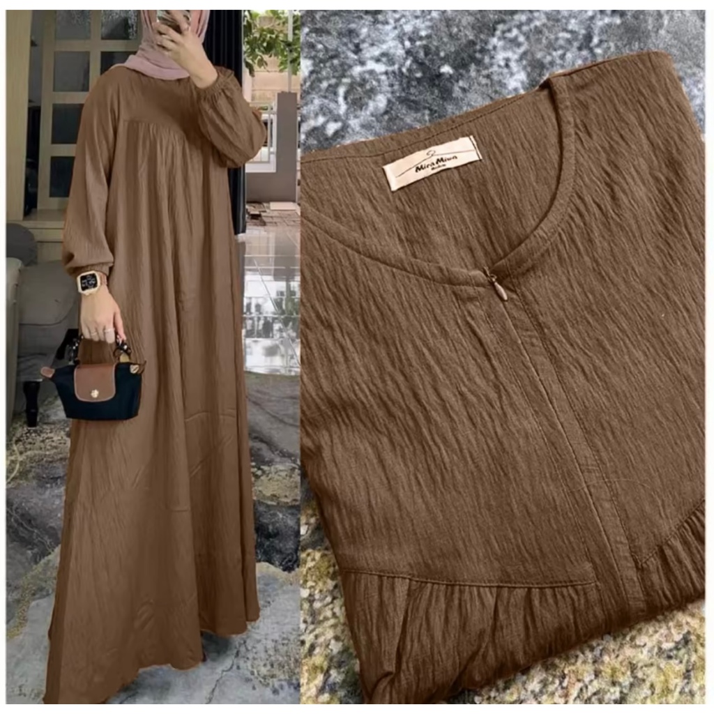 Jual Gamis Wanita Crinkle Airflow Polos Resleting Depan Busui Jumbo ...