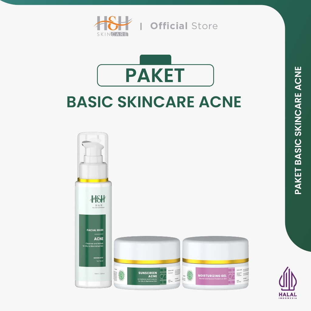 Jual H&H Basic Skincare Acne 3 in 1 (Facial Wash, Moisturizer 