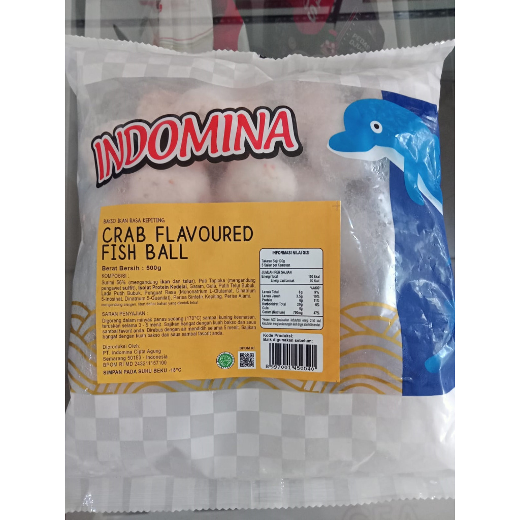 Jual INDOMINA Crab Flavoured Fish Ball 500gr Bakso Ikan rasa Kepiting
