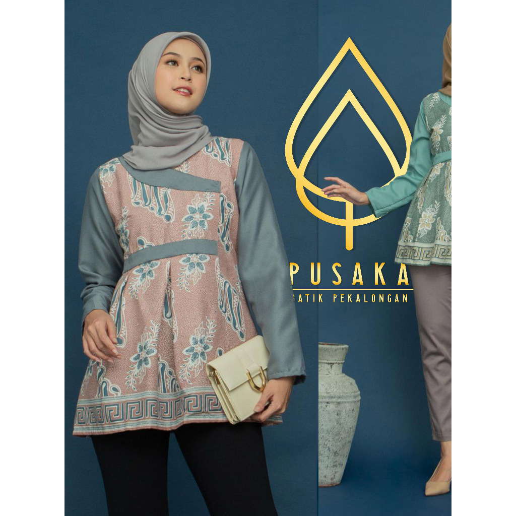 Jual Blouse Atasan Batik Wanita Formal Kantor Kembang Seno Pusaka